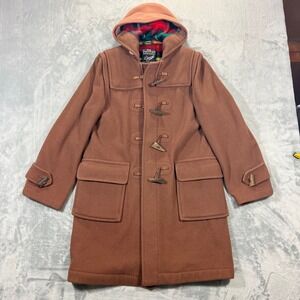 Gloverall Original English Duffle Coat Women Size 14 Brown Wool Plaid Hooded